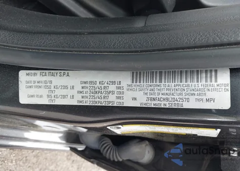 2020 Fiat 500L Lounge from USA, damaged, VIN ZFBNFACH9LZ042570